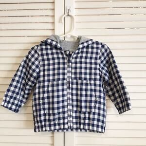 Bout Chou Blue and White Gingham Hooded Full Zip Jacket